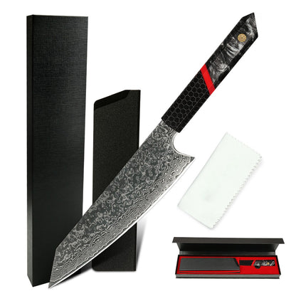 Professional Japanese Kitchen kiritsuke Knife 67-layer Damascus Steel Custom 8 inch Chef Knife with multicolour Resin Handle