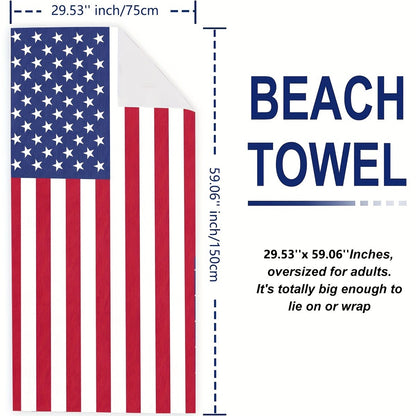American flag pattern oversized beach towel, quick-drying bath towel, suitable for outdoor swimming, gym and camping