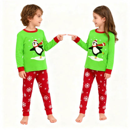 100 Cotton Girls Christmas Pajamas Sets Kids Pyjamas Penguin Snowman Pijama Xmas Homewear Baby Sleepwear Children Nightwear Pjs
