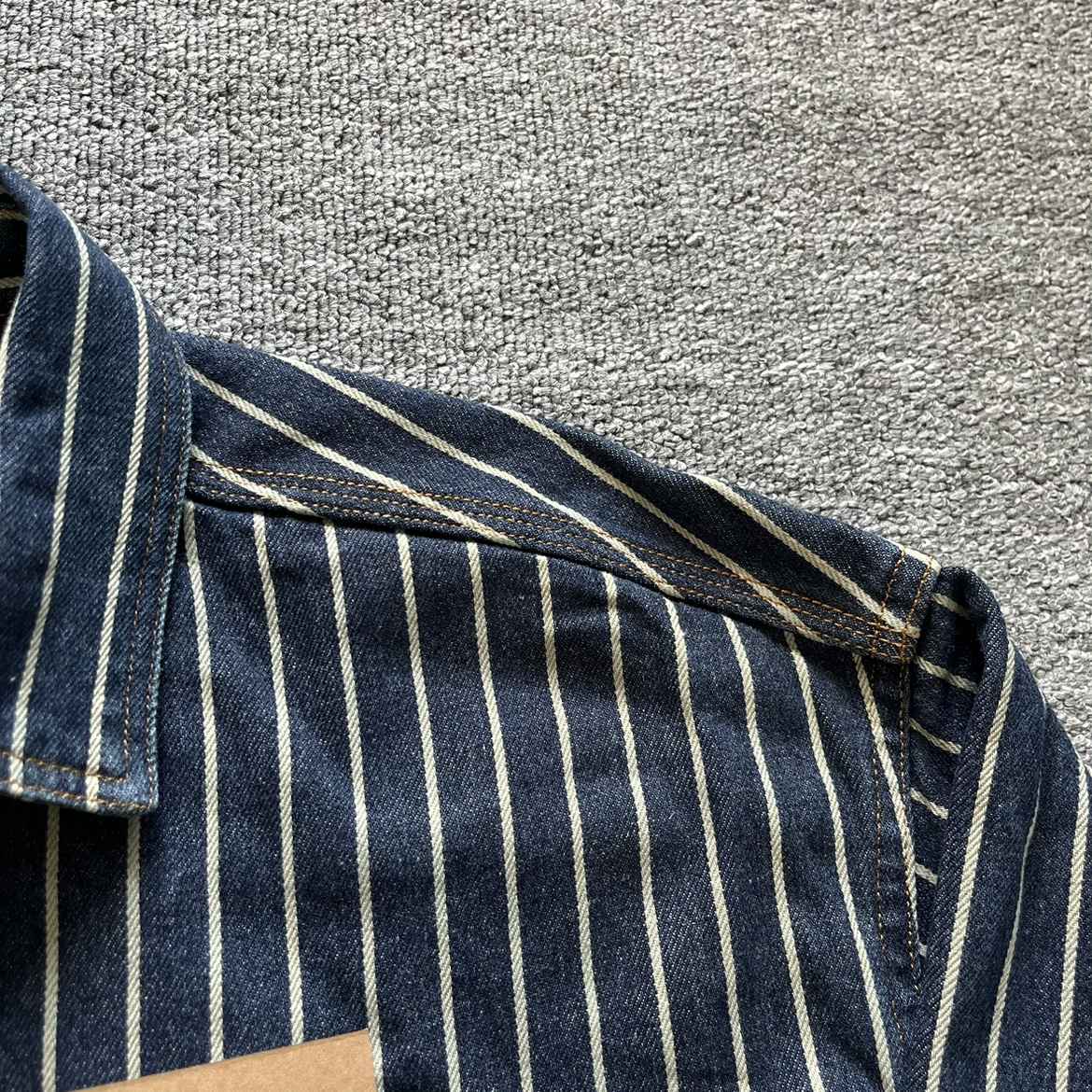 Spring New American Retro Heavyweight Denim Cargo Striped Shirt Men's Simple 100% Cotton Washed Old Casual Blouses Thin Jacket