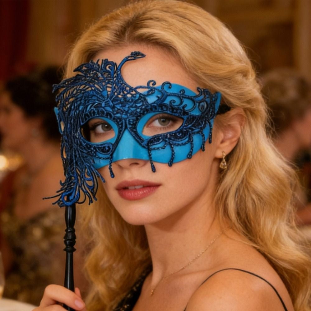 Half-face Handheld Masquerade Masks Masquerade Ball Props Carnival Party Lace Peacock Mask Costume Party Deecor with Stick