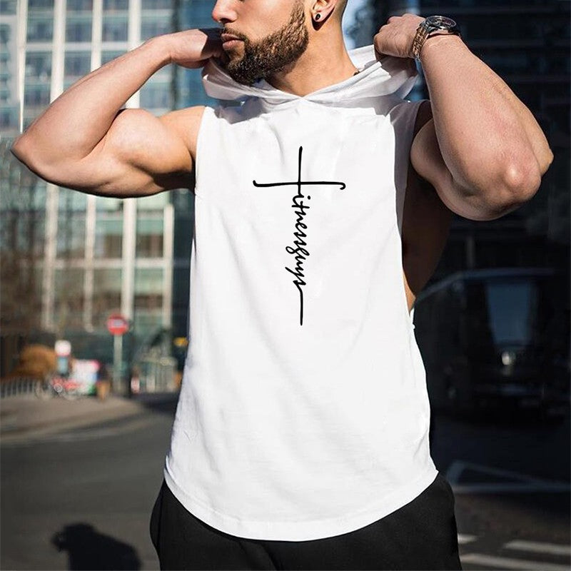 Gym Fitness Loose Sleeveless Vests Street Hip Hop Basketball Hooded Tank Tops Cotton Breathable Shirt Mens Bodybuilding Hoodie