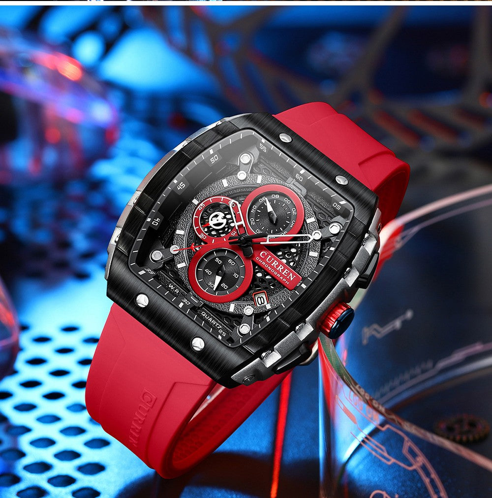 CURREN Fashion men watch brand unique square design luxury quartz sports tape watches men waterproof