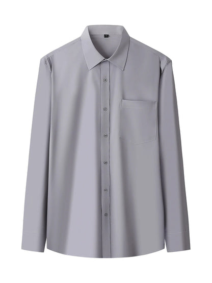 Iron-Free Long Sleeve Silk Smooth Drapey Wedding Shirt for Men Summer Business Formal Wine Red Large Size Men's Clothing