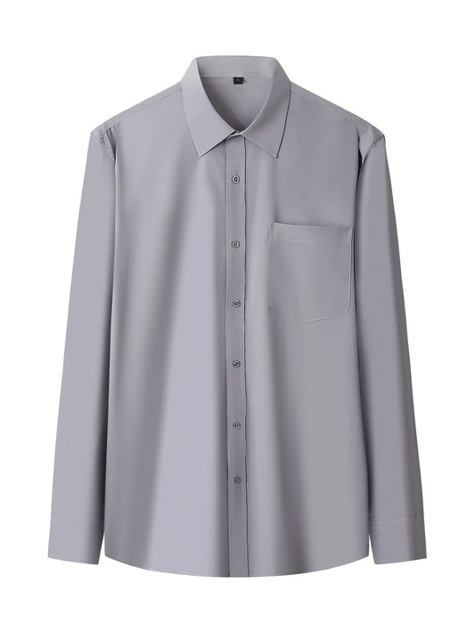 Iron-Free Long Sleeve Silk Smooth Drapey Wedding Shirt for Men Summer Business Formal Wine Red Large Size Men's Clothing