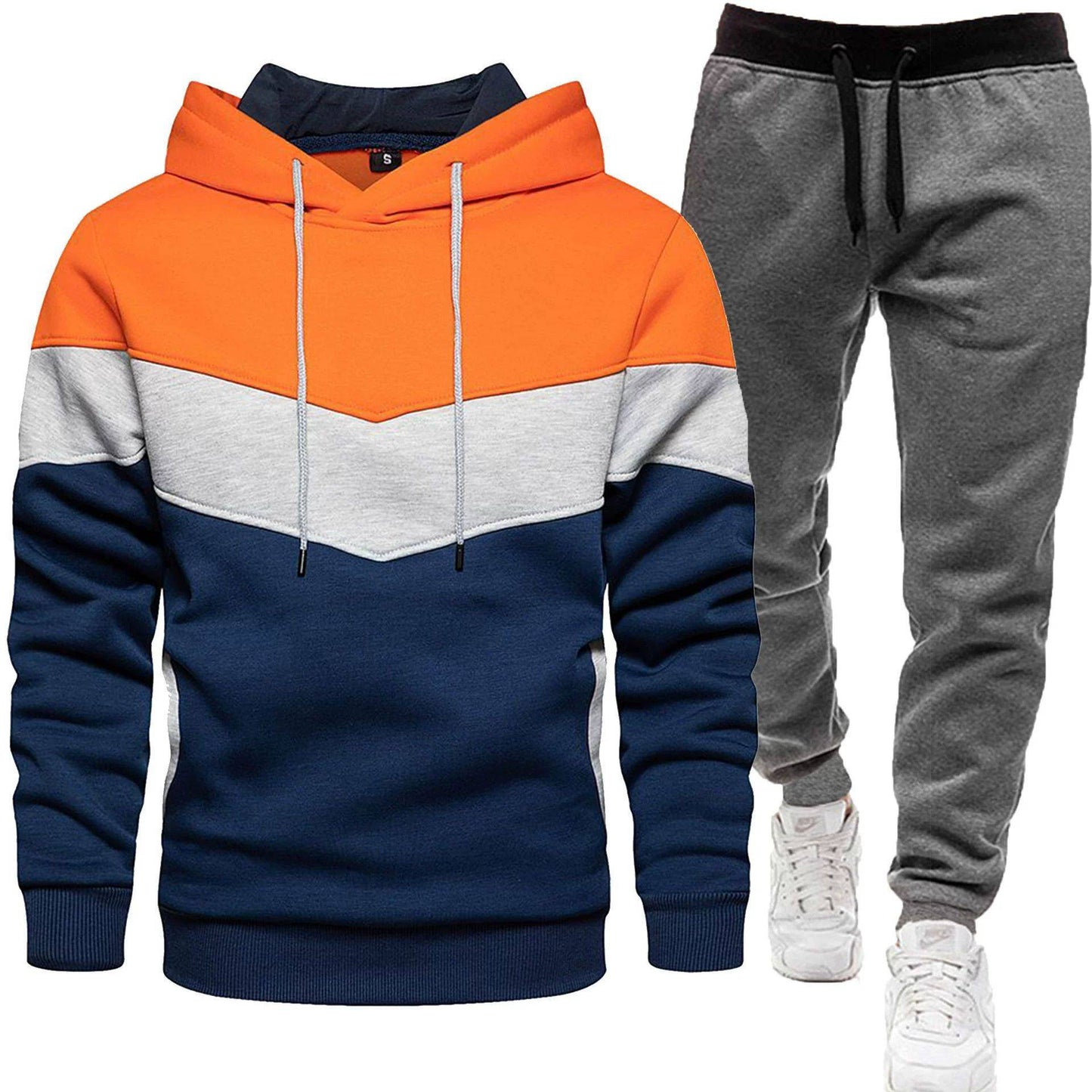 Autumn Winter Men's Color Block Hooded Sports Suit