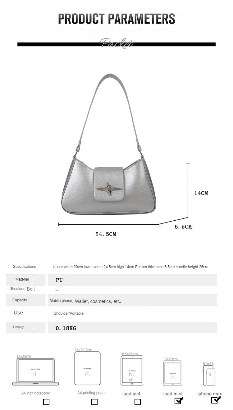 Silver Shoulder Bags for Women 2024 Classic Y2K Small Purse Glossy PU Leather Luxury Brand Female Underarm Handbags Daily Bag