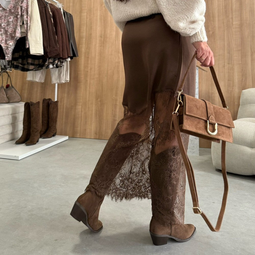 Elegant Mid-Length Lace Patchwork Women's Skirt Bodycon Mini Dress Cross-Border Autumn Winter Street Style Pure Color Trend