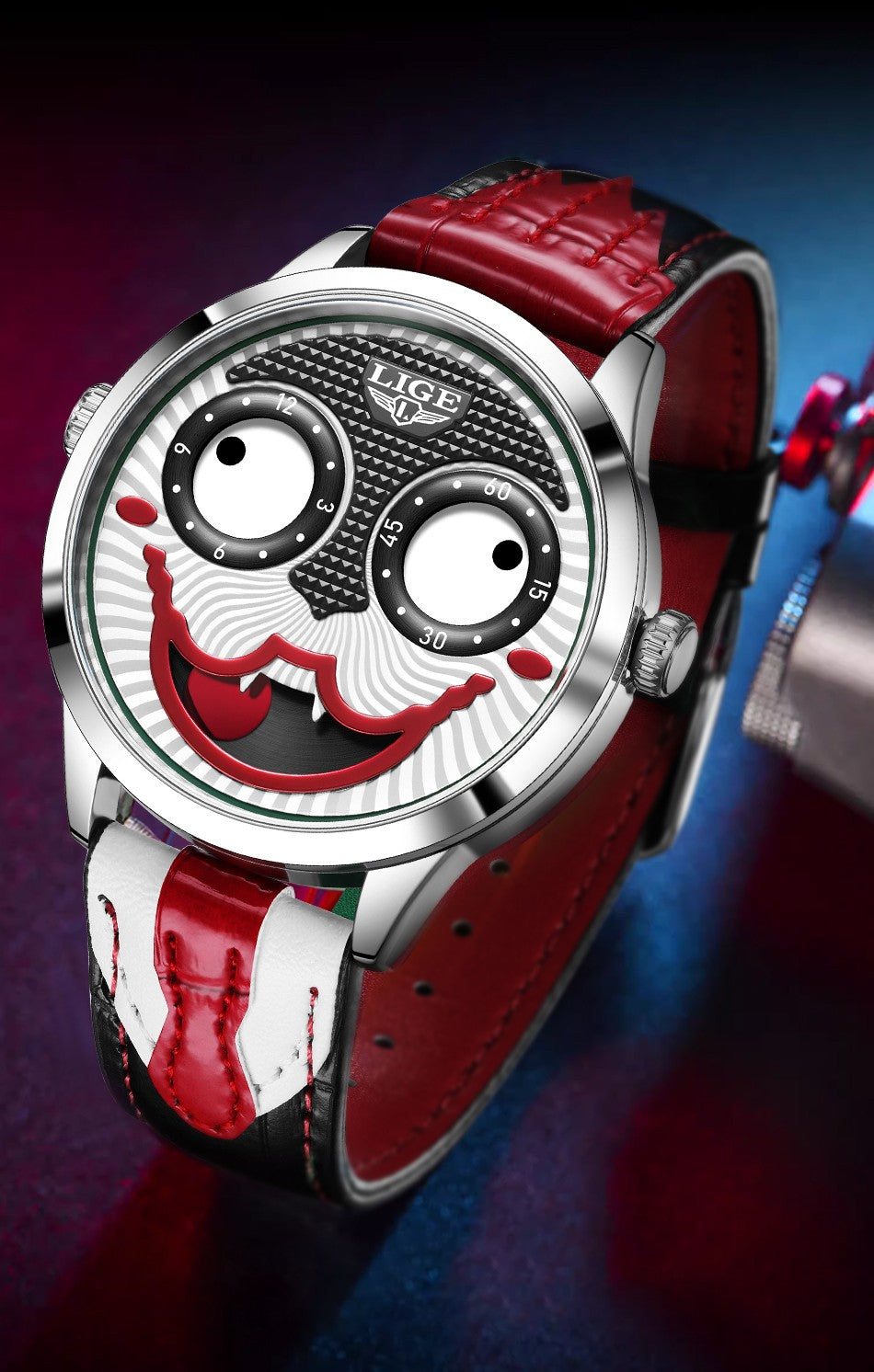 LIGE 2025 Creative Watches For Men Clown Fashion Quartz Wristwatches Waterproof Leather Strap Mens Watch Cool Joker Reloj Hombre