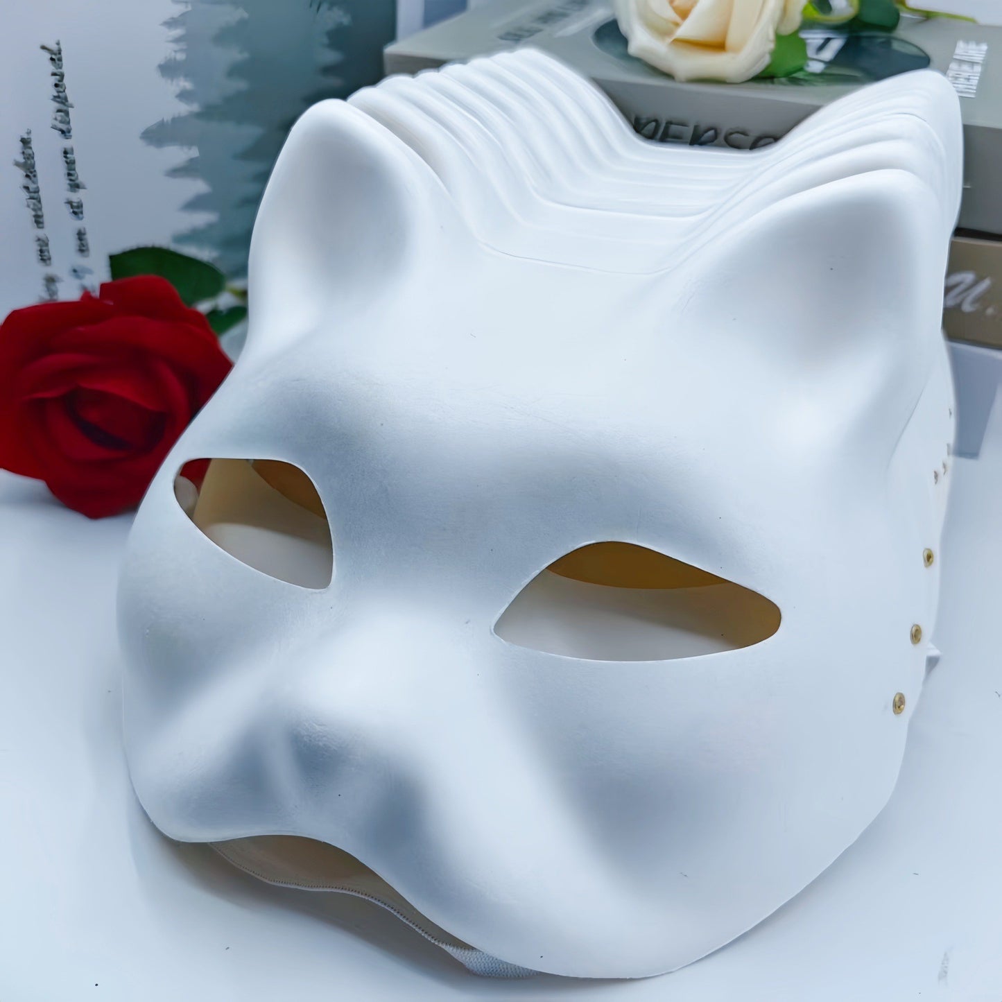 5 Pcs Blank White Cat Mask, DIY Unpainted Half Face Mask for Kids Adults Halloween Masquerade Party Art Painting Craft Project