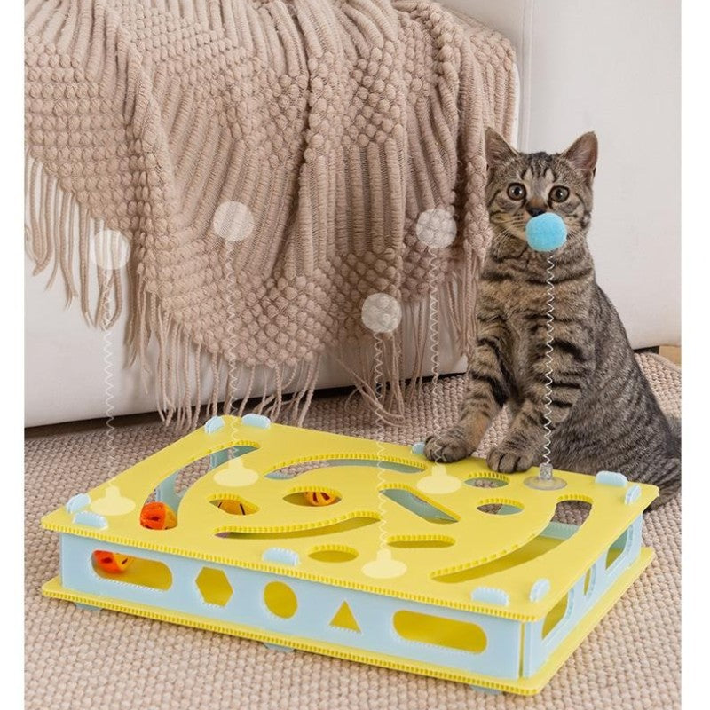 Brinquedo Interativo para Gatos Brinquedos de Escavação Labirinto Eco-PP Bolas com Guizo Teaser de Mola Grande 40cm Multi-Gatos Seguro para Mordidas Lavável com Trava de Pressão