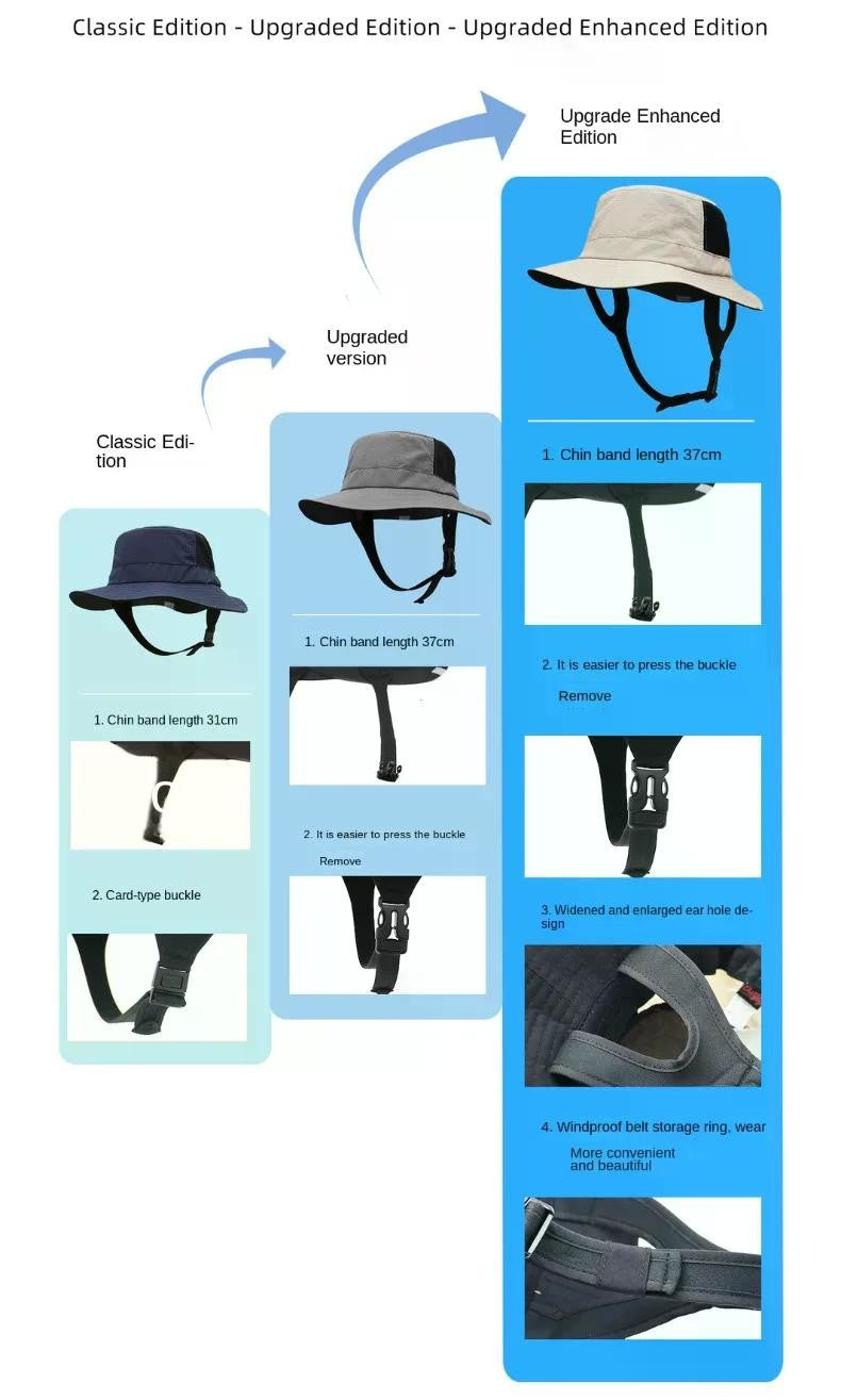 UPF50+ Men Surfing Hat Wide-brimmed Surf Cap Men Hat Breathable Brim Sunshade Quick-drying Beach Cool Cap Windproof Bucket Hat