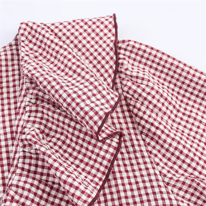 Women's Shirt Fall 2025 New Red Check Long Sleeve Stacked Decoration Pastoral Collegiate Shirt Casual Fashion Lively Personality