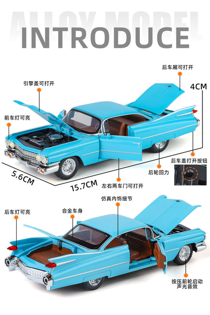1:32 Cadillac Eldorado Biarritz Classic Retro Car Carro de Brinquedo em Metal Fundido com Som e Luz para Colecionar Puxar para Trás Hobby