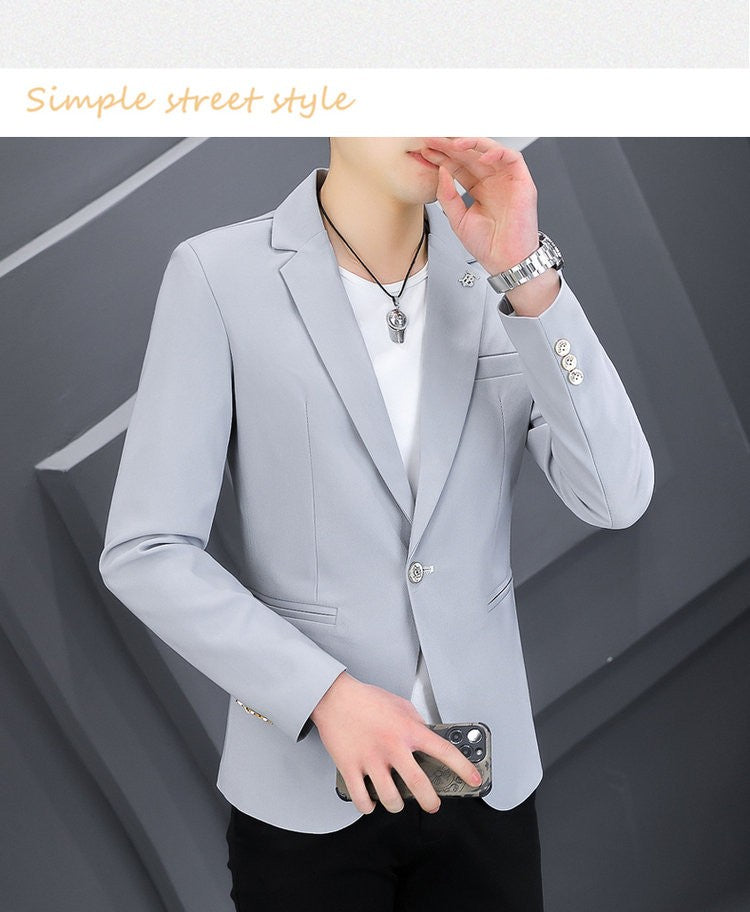 High-quality, fashionable, stylish, versatile and trendy business casual suit men's solid color fitted top
