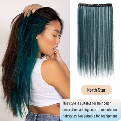 Apliques de cabelo liso sintético 50cm com 4 mechas coloridas, rabo de cavalo de clipe, perucas rosa/azul/roxa, perucas de Halloween/Natal