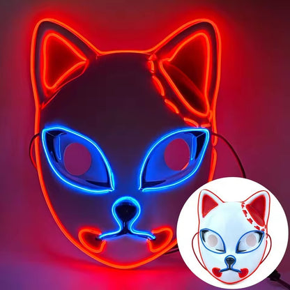 Glowing Demon Slayer Led Face Mask Anime Cosplay Prop Cat Face Fox Halloween Cold Light Flashing Mask Party Costume