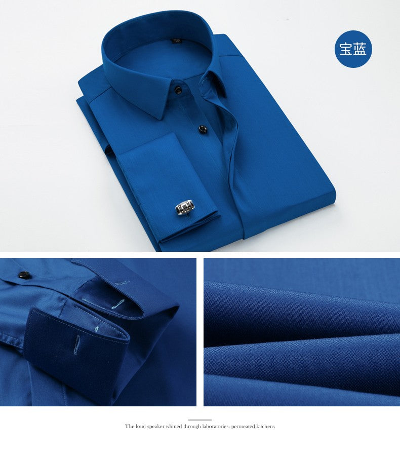 Men's French cufflinks shirt, men's long sleeves, high-end feeling, bamboo fiber silky smooth no iron formal wear wedding spr