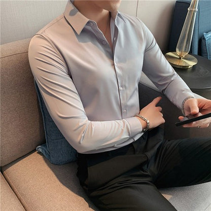 Plus Size S-7XL High Quality Men Dress Shirt 2024 Autumn Long Sleeve Solid Business Slim Shirts Homme Dress Social Casual Shirt