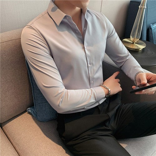Plus Size S-7XL High Quality Men Dress Shirt 2024 Autumn Long Sleeve Solid Business Slim Shirts Homme Dress Social Casual Shirt