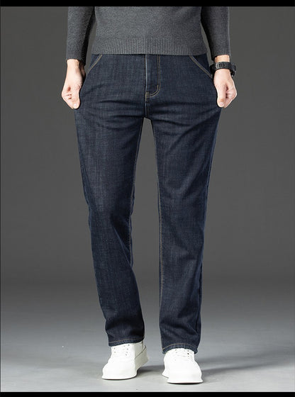 28-40 Large Size Winter Men Plush Thick Fleece Trouser Lambswool Thermal Jeans Casual Pants Windproof Warm Cotton Denim Pants