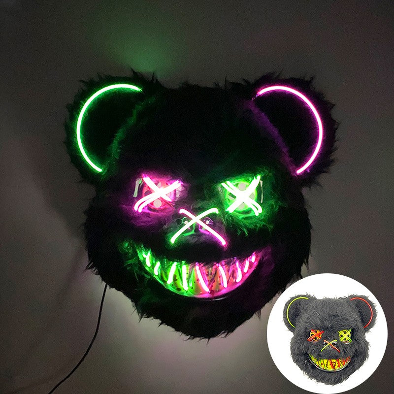 LED Bloody Rabbit Mask Glowing Killer Black Bear Mask Halloween Dance Party Cosplay Costume Props Assassinated Plush Rabbit Mask
