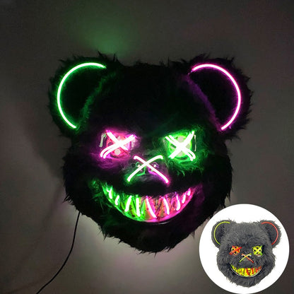 LED Bloody Rabbit Mask Glowing Killer Black Bear Mask Halloween Dance Party Cosplay Costume Props Assassinated Plush Rabbit Mask
