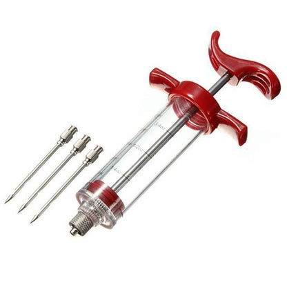 Seringa Injetora de Carne, Injetor de Tempero de 60ml de Aço Inoxidável 304 com 3 Agulhas Profissionais, 2 Escovas de Limpeza