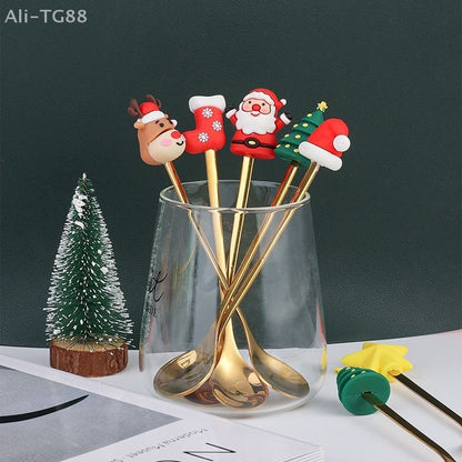 Stainless Steel Christmas Fork And Spoon Set with Gift Box for Coffee Tea Dessert Tableware