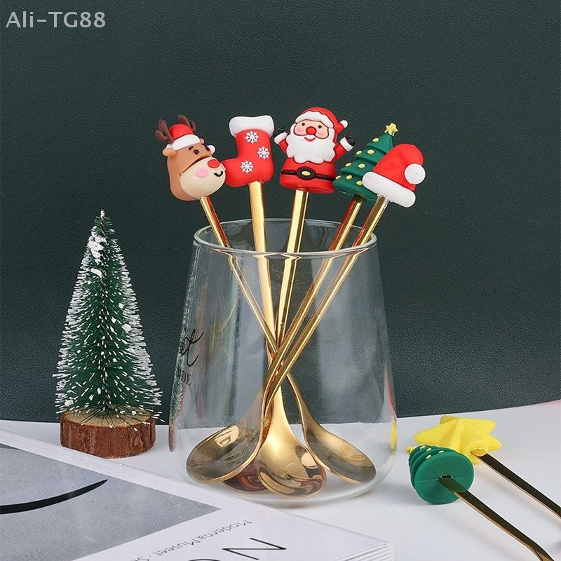 Stainless Steel Christmas Fork And Spoon Set with Gift Box for Coffee Tea Dessert Tableware