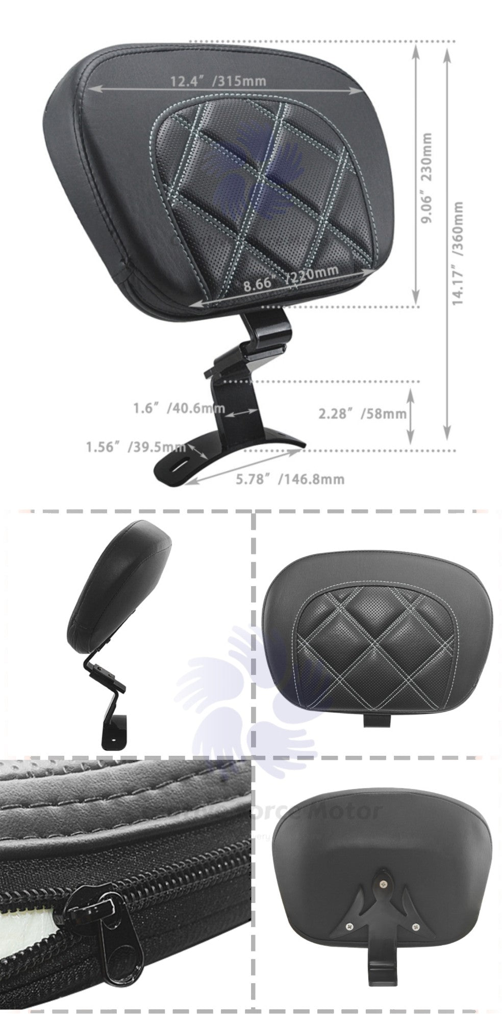 2009-2023 Almofada de Encosto Traseiro do Piloto Dianteiro para Motocicletas Harley Davidson Touring Ultra Limited Road King FLHR Electra Glide FLHX