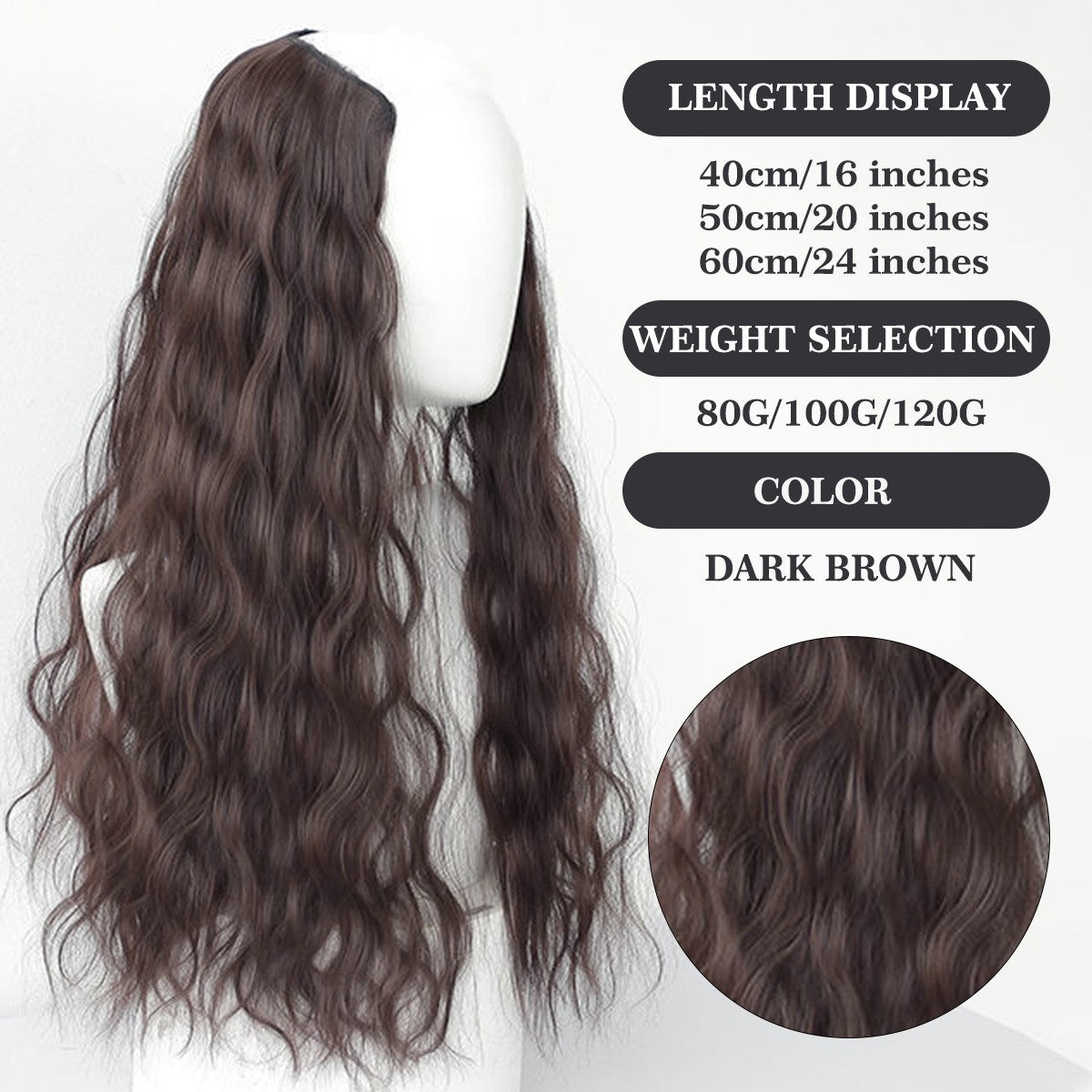 Ocelot Peruca de extensão de cabelo sintético ondulado de 40-60 cm com ondulação natural da água, acessórios de cabelo femininos, extensão de cabelo longo e cacheado