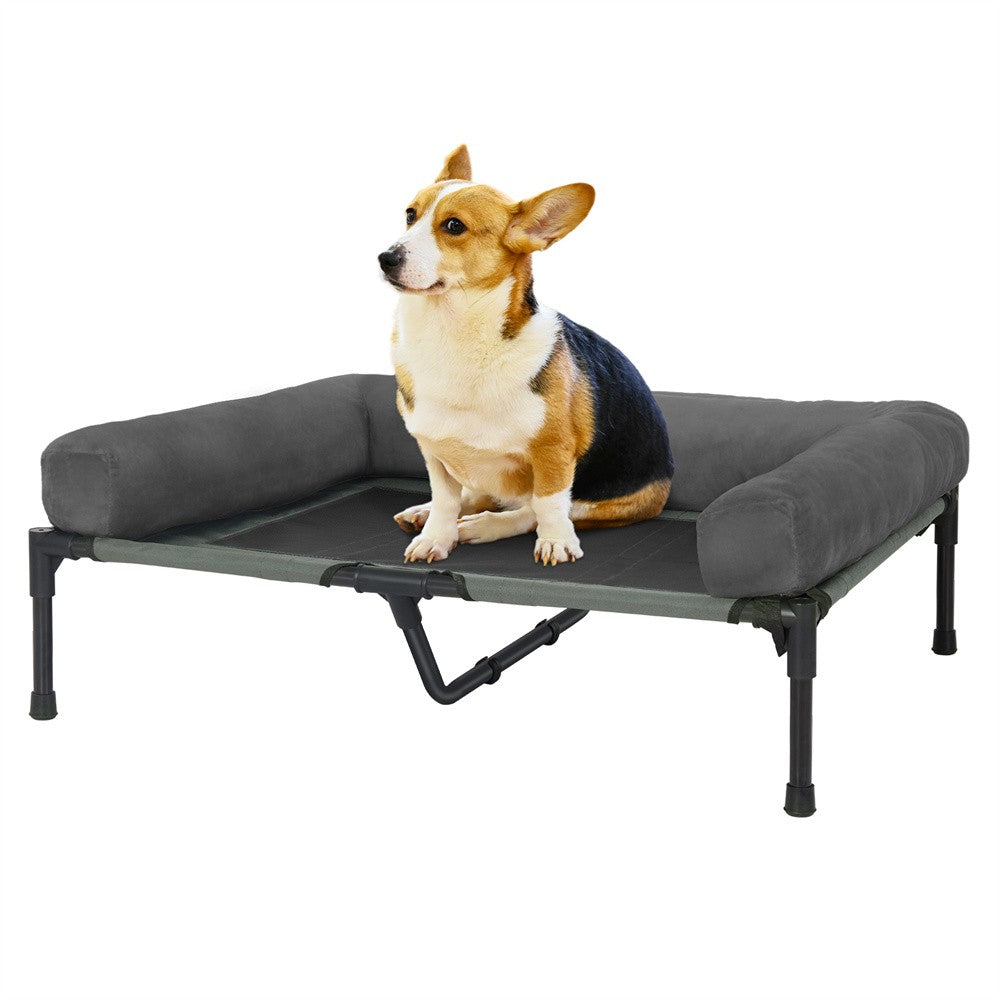 Cama de cachorro grande XXL XL para ambientes externos, elevada com esteira de resfriamento respirável e esteira de pelúcia macia, cama de acampamento para filhotes para casa e jardim