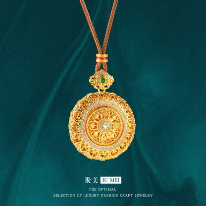 Gold shop 9999 24K real gold Chinese large rotating filigree Ruyi dot diamond eight treasure compass pendant weaving rope