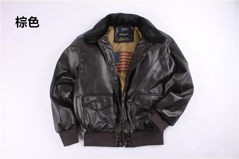 2023 Winter Vintage A2 leather jacket men streetwear Removable fur flight motorcycle bomber padded air force coat
