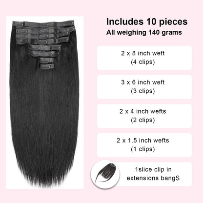 Aplique de Cabelo Humano Liso de 24 Polegadas Clip-in Cabelo Peruano 9 Peças Preto Natural Clip-in Cabelo Humano 100% Real Macio Para Mulheres