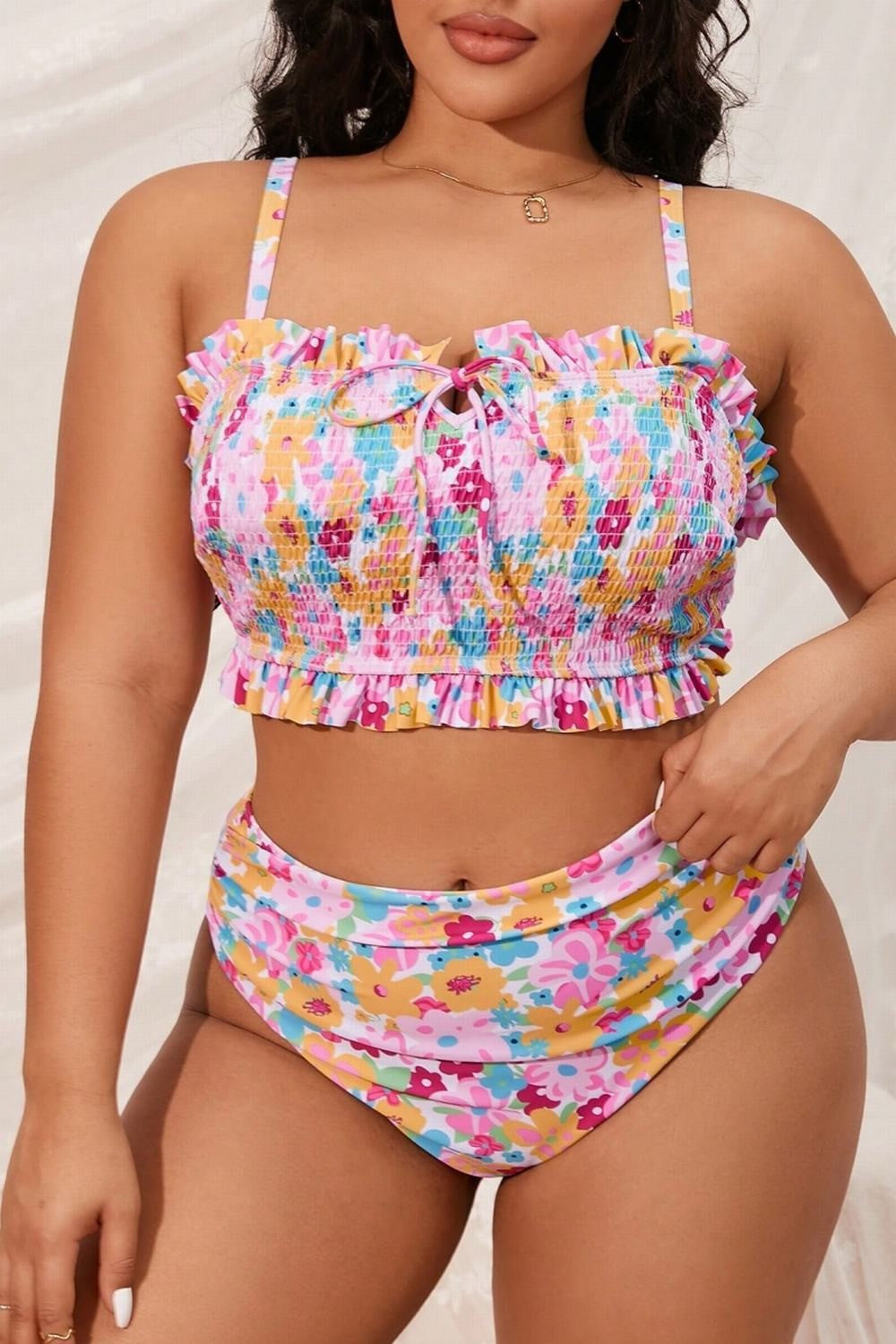 2025 Print 2 Piece Plus Size Bikini Women Verge Strapped Large Swimsuit High Waist Lady Swimwear Beach Chubby Curvy Bathing Suit