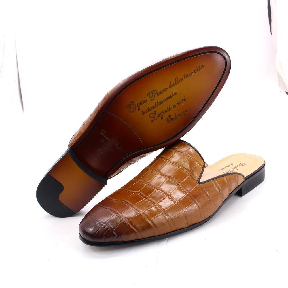 Men's shoes, genuine leather toe caps, slippers, men's fashionable outdoor men's half slipper leather shoes, loafers