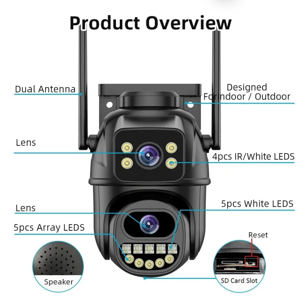 Câmera de vigilância WiFi 4K 8MP, detecção humana por IA, lente dupla, zoom digital 4X, câmeras IP PTZ de segurança externa