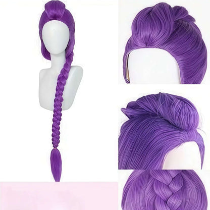Senhoras e senhores, peruca Demon Hunter para dramatização, peruca sintética de anime, acessórios e adereços de trança roxa, dramatizaçã