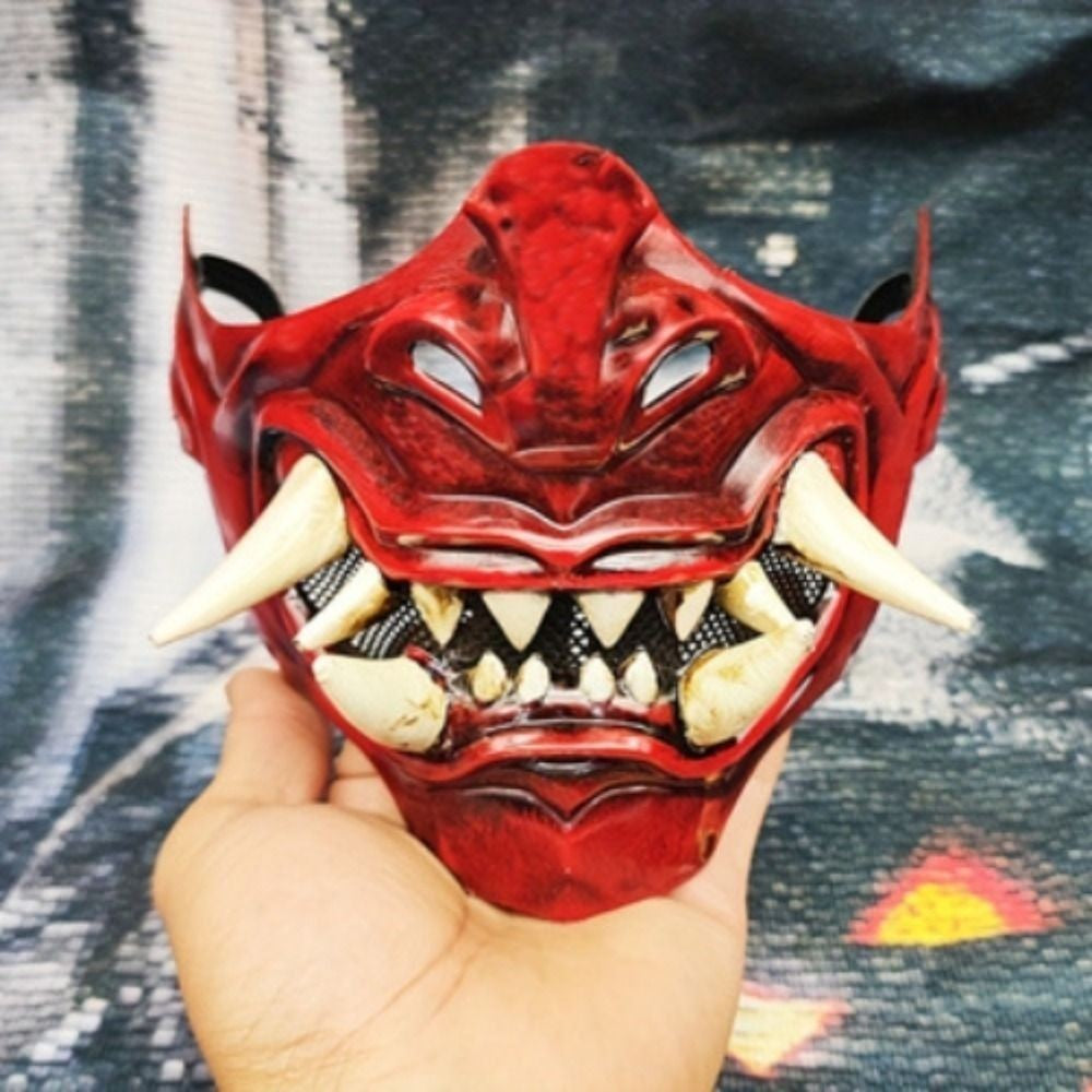 Creative Half Face Cosplay Red Prajna Mask Spooky Funny Samurai Cosplay Mask 3D Masquerade Japanese Mask Toy Children's Toys