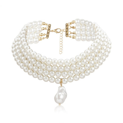 Colar Choker Clássico Camadas Fio Pérolas Redondas para Mulheres, Pingente de Pérola Barroca Irregular, Presente de Casamento