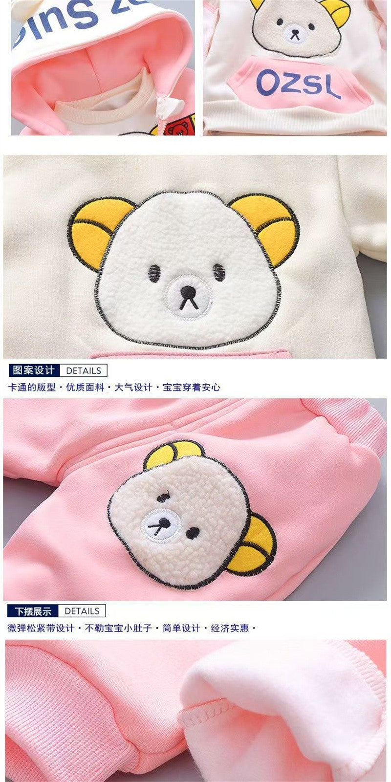Boy Girl Winter Cartoon Set Baby Autumn Thick Warm Suit Infant Hooded Jackets+Pullovers+Pants 3Pcs Outfits Kids Fleece Clothes