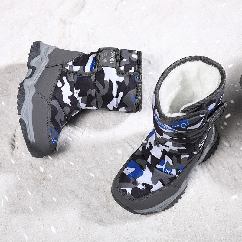 2025 Winter Children Shoes Plush Waterproof Fabric Non-Slip Girl Shoes Rubber Sole Snow Boots Fashion Warm Outdoor Boots