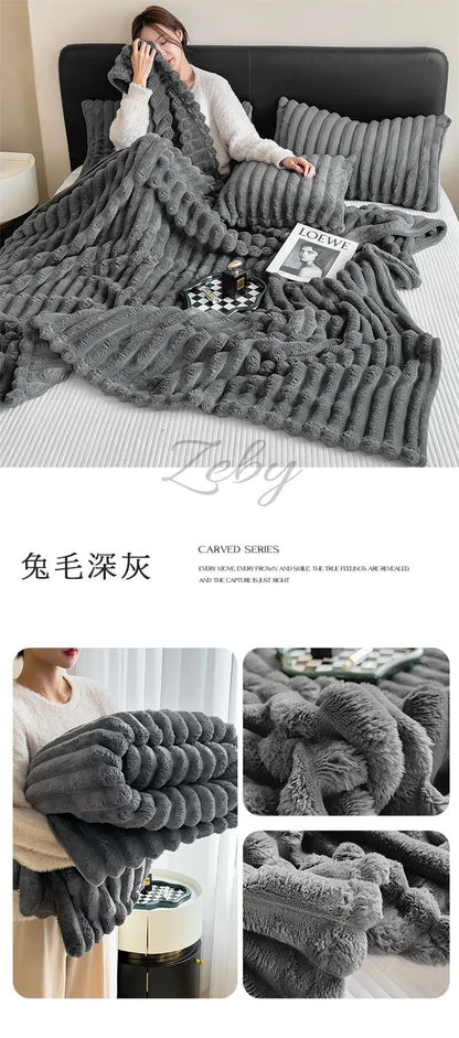 Imitation Rabbit Velvet Spring Autumn Warm Blankets or Blanket and Pillowcase Soft Fluffy Warmth Throw Blankets for Sofa Napping