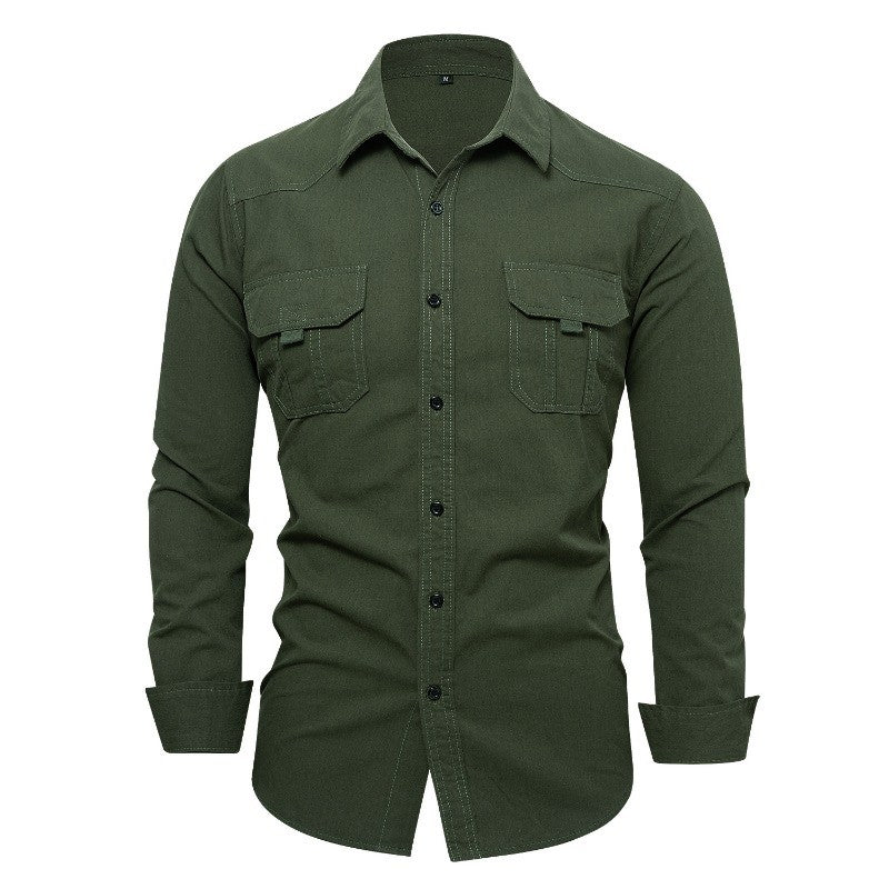 Cotton 100% Men Outdoor Multi Pockets Long Sleeved Cargo Shirts High Quality Man Loose Shirts New Male Solid Casual Shirts 3XL