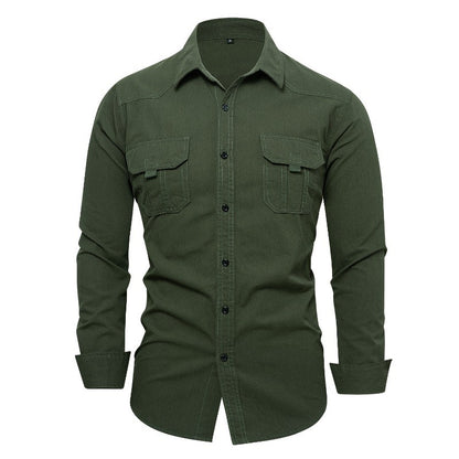 Cotton 100% Men Outdoor Multi Pockets Long Sleeved Cargo Shirts High Quality Man Loose Shirts New Male Solid Casual Shirts 3XL