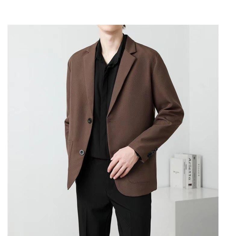 Men Suit Jackets Blazer Coat Slim Fit Smart Casual Autumn New Fashion Clothing Two Buttons Solid Color Korean Black/Khaki/Coffee