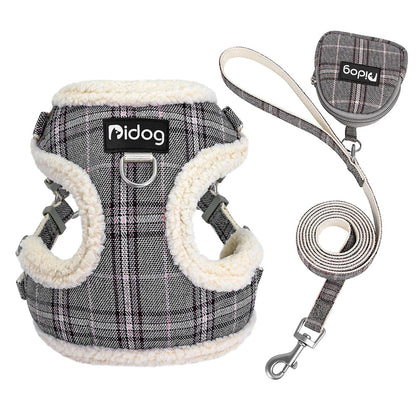 Conjunto de Coleira e Peitoral Respirável para Cães Peitoral de Pele para Cães Quente de Inverno Colete Corda para Passeio de Animais com Saco de Lixo para Cães Pequenos e Médios