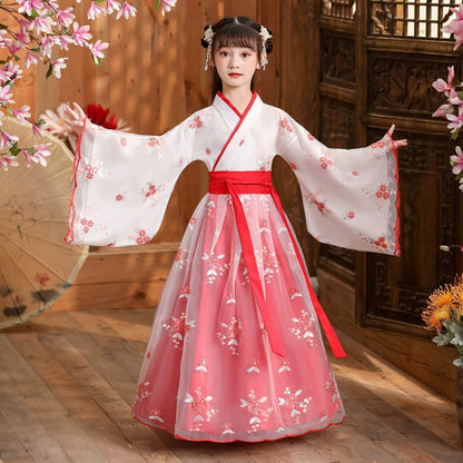 Fashion Girls Dresses Casual Outfit Long Sleeve Hanfu Girl Summer Children Clothes Princess Dress Baby Vestido Kids Tang Costume